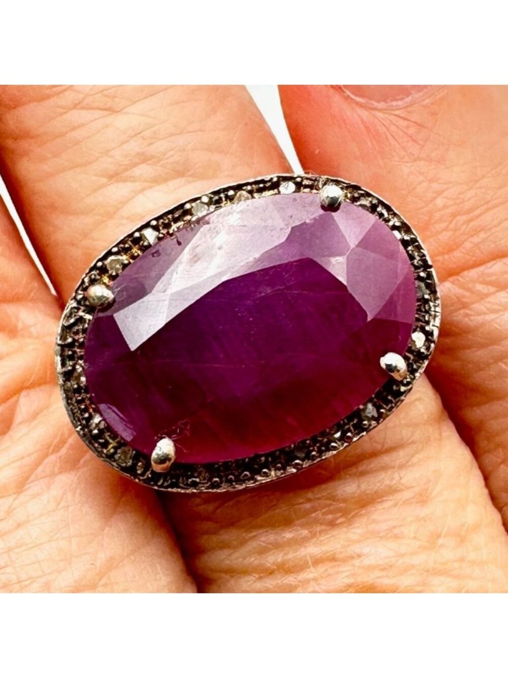 Ruby Diamond Sterling Silver Ring Size 7 Weight 6 Grams